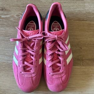 Like New , worn once , Adidas Women's Gazelles , Pink and White Sneakers